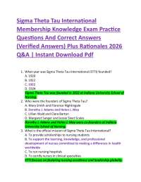 Sigma Theta Tau International Membership Knowledge Exam Practice Questions And Correct A