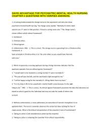 DAVIS ADVANTAGE FOR PSYCHIATRIC MENTAL HEALTH NURSING CHAPTER 5 QUESTIONS WITH VERIFIED A