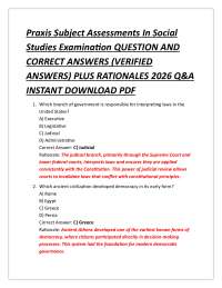 Praxis Subject Assessments In Social Studies Examination QUESTION AND CORRECT ANSWERS