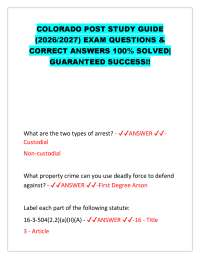 COLORADO POST STUDY GUIDE (2026/2027) EXAM QUESTIONS & CORRECT ANSWERS 100% SOLVED| GUA