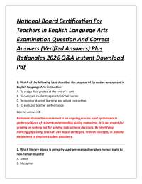 National Board Certification For Teachers In English Language Arts Examination Question