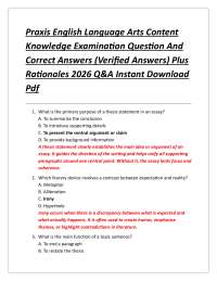 Praxis English Language Arts Content Knowledge Examination Question And Correct Answers