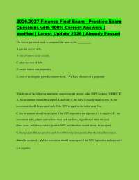 2026/2027 Finance Final Exam - Practice Exam Questions with 100% Correct Answers | Verifie