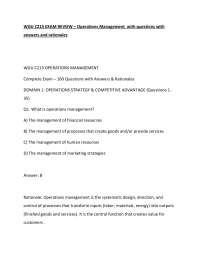 WGU C215 EXAM REVIEW – Operations Management with questions with answers and rationales.