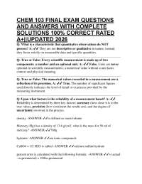 CHEM 103: FINAL EXAM QUESTIONS AND ANSWERS WITH COMPLETE SOLUTIONS 100% CORRECT!!!