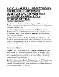AIC 301 CHAPTER 1: UNDERSTANDING THE BASICS OF CONTRACTS QUESTIONS AND ANSWERS WITH COM