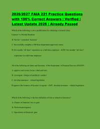 2026/2027 FAIA 221 Practice Questions with 100% Correct Answers | Verified | Latest Update