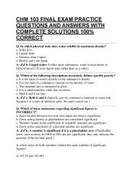 CHM 103 FINAL EXAM PRACTICE QUESTIONS AND ANSWERS WITH COMPLETE SOLUTIONS 100% CORRECT