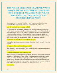 2026 POLICE SERGEANT EXAM PREP WITH 200 QUESTIONS AND CORRECT ANSWERS (100% CORRECT ANSWER
