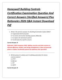 Honeywell Building Controls Certification Examination Question And Correct Answers