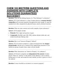 CHEM 103 MIDTERM QUESTIONS AND ANSWERS WITH COMPLETE SOLUTIONS GUARANTEED SUCCESS!!!