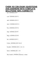 CHEM 103 CSN EXAM 1QUESTIONS AND ANSWERS WITH COMPLETE SOLUTIONS 100% CORRECT!!!