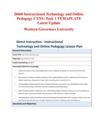 D660 Instructional Technology and Online Pedagogy CXN1: Task 1 TEMAPLATE Latest Update Wes