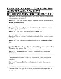 CHEM 103 LAB FINAL QUESTIONS AND ANSWERS WITH COMPLETE SOLUTIONS 100% CORRECT RATED A+