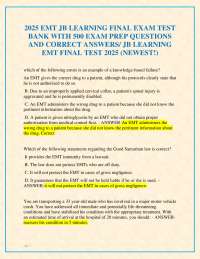 2026 EMT JB LEARNING FINAL EXAM TEST BANK WITH 500 EXAM PREP QUESTIONS AND CORRECT ANSWERS