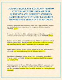 LASD SGT SERGEANT EXAM 2026 VERSION 3 TEST BANK WITH 250 EXAM PREP QUESTIONS AND CORRECT
