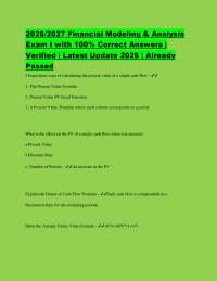 2026/2027 Financial Modeling & Analysis Exam I with 100% Correct Answers | Verified | Late