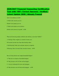 2026/2027 Financial Counseling Certification Test with 100% Correct Answers | Verified | L
