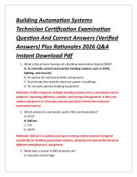 Building Automation Systems Technician Certification Examination Question