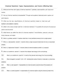 Chemical Reactions: Types, Representation, and Factors Affecting Rate
