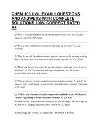 CHEM 103 UWL EXAM 1 QUESTIONS AND ANSWERS WITH COMPLETE SOLUTIONS 100% CORRECT RATED A+
