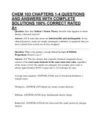 CHEM 103 CHAPTERS 1-4 QUESTIONS AND ANSWERS WITH COMPLETE SOLUTIONS 100