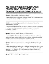 AIC 301 EXPANDING YOUR CLAIMS PERSPECTIVE QUESTIONS AND ANSWERS GUARANTEED SUCCESS!!!