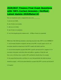 2026/2027 Finance Final Exam Questions with 100% Correct Answers | Verified | Latest Updat