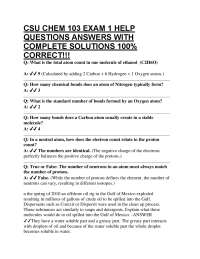 CSU CHEM 103 EXAM 1 HELP QUESTIONS ANSWERS WITH COMPLETE SOLUTIONS 100% CORRECT!!!