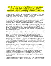 CPHQ - Quality Leadership and Integration Exam with all Correct & 100% Verified Answers |L