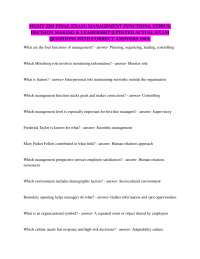 MGMT 3301 FINAL EXAM: MANAGEMENT FUNCTIONS, ETHICS, DECISION MAKING & LEADERSHIP