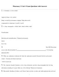 Pharmacy 2 Unit 1 Exam Questions with Answers