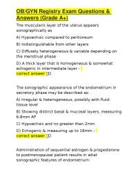 OB/GYN Registry Exam Questions & Answers (Grade A+)