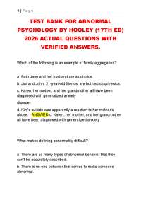 TEST BANK FOR ABNORMAL PSYCHOLOGY BY HOOLEY (17TH ED) 2026 ACTUAL EXAM