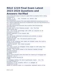 RELE 1219 Final Exam Latest 2023-2024 Questions and Answers Verified
