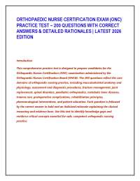 ORTHOPAEDIC NURSE CERTIFICATION EXAM (ONC) PRACTICE TEST – 200 QUESTIONS WITH CORRECT AN