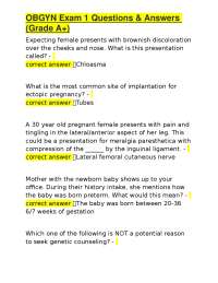 OBGYN Exam 1 Questions & Answers (Grade A+)