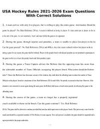 USA Hockey Rules 2021-2026 Exam Questions With Correct Solutions
