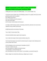 BMW ASSOCIATE LEVEL ASE TEST QUESTIONS & ANSWERS STUDY GUIDE