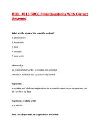 BIOL 1013 BRCC Final Questions With Correct Answers| 2026/27 Updated