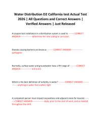 Water Distribution D2 California test Actual Test 2026 | All Questions and Correct Answers