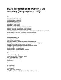 D335 Introduction to Python (PA) Anṣwerṣ (for queṣtionṣ 1-15):