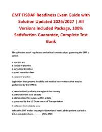 EMT FISDAP Readiness Exam Guide with Solution Updated 2026/2027 | All Versions Included