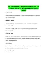 SPCE 630 Exam 1 preparation Questions and Answers |Latest 2026 Revised Update|100% Correct