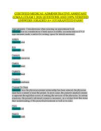 CERTIFIED MEDICAL ADMINISTRATIVE ASSISTANT (CMAA) EXAM 1 2026 QUESTIONS AND 100% VERIFIED