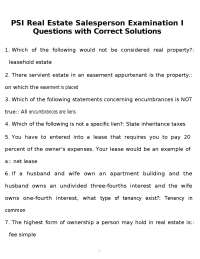 PSI Real Estate Sales Person Examination 1 Questions with Correct Solutions