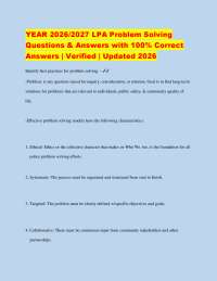 YEAR 2026/2027 LPA Problem Solving Questions & Answers with 100% Correct Answers | Verifie