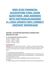 WGU D102 FINANCIAL ACCOUNTING FINAL EXAM QUESTIONS AND ANSWERS WITH RATIONALES/GRADED