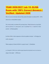 YEAR 2026/2027 Lab 12: ELISA Exam with 100% Correct Answers | Verified | Updated 2026