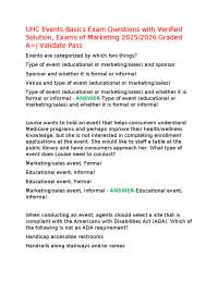 UHC Events Basics Exam Questions with Verified Solution, Exams of Marketing 2025/2026 Grad